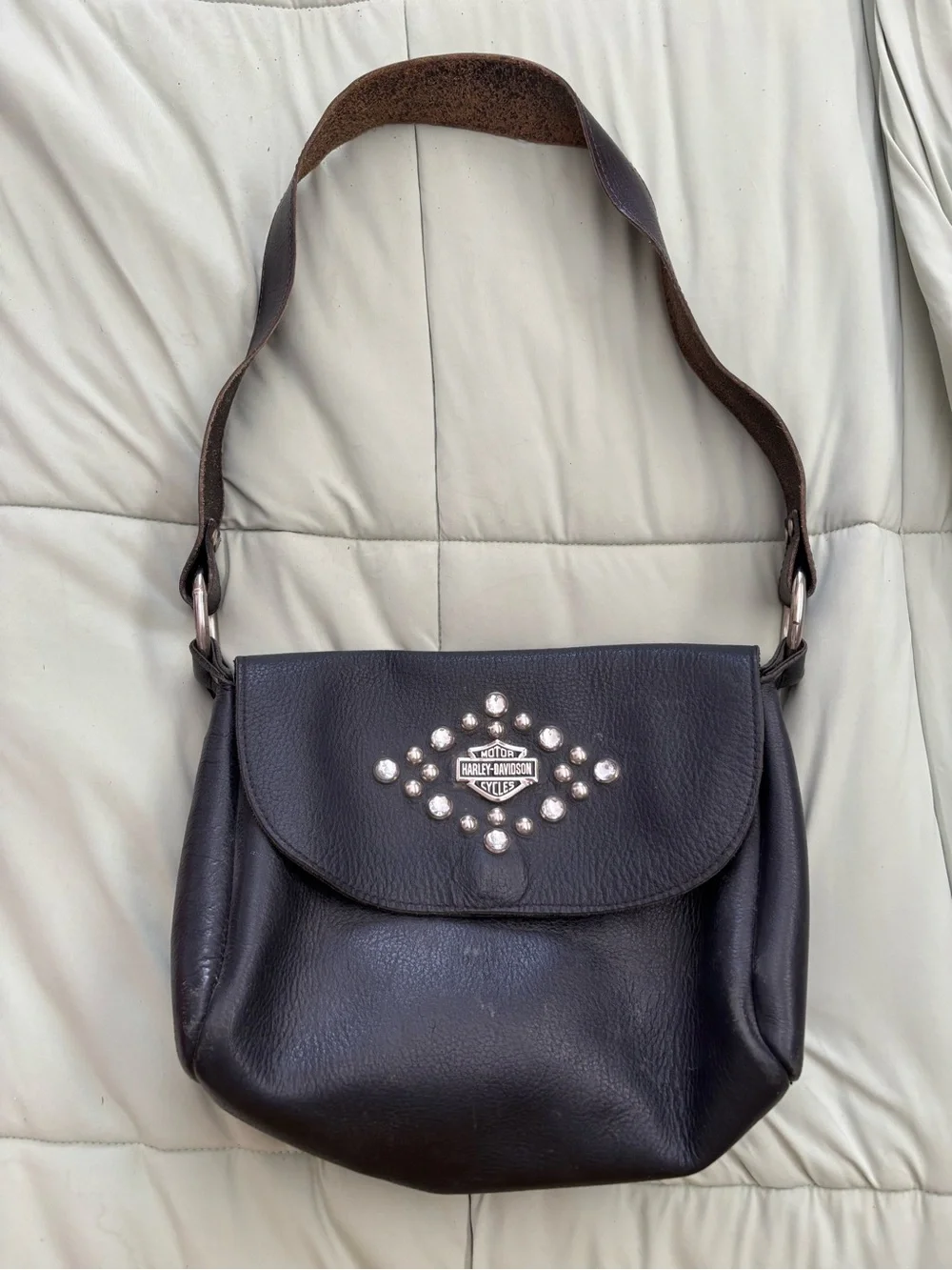 Harley-Davidson Black Leather Crossbody with Crystal Stud Accents
